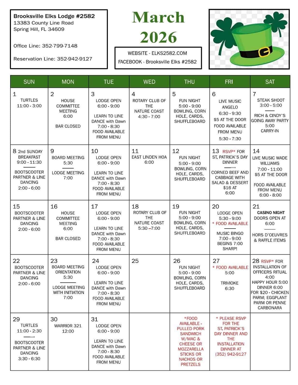 Elks March 2026 Calendar