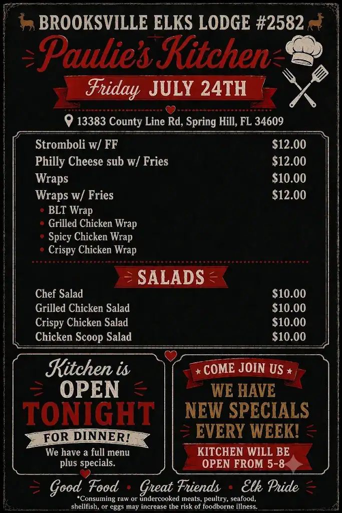Fridays Menu July 24th 2026