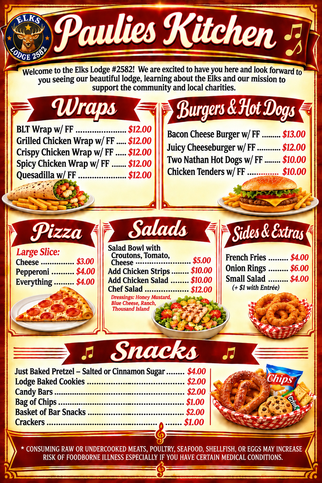 Elks Lodge Menu
